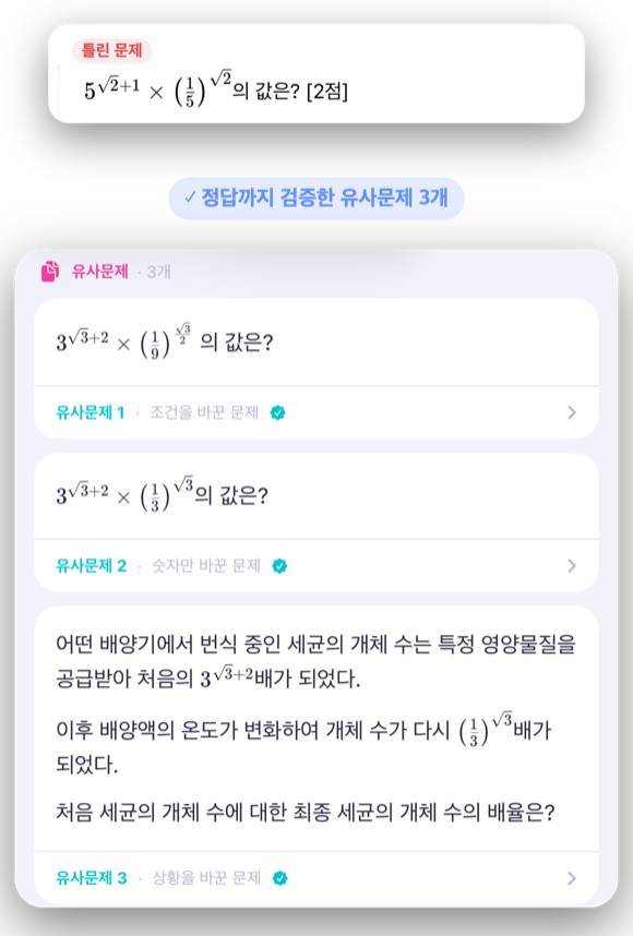 틀린 문제와 검증된 유사문제 3개